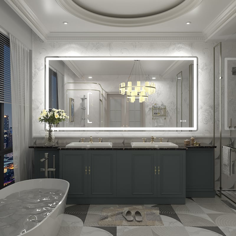 UL Certified Frameless LED Front Light and Backlit 3 Colors Dimmable Anti-Fog Wall Bathroom Vanity Mirror