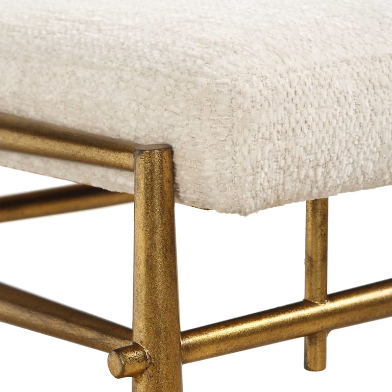 Uttermost Karleen Plush White Small Brass Bench - 25.75" W x 21" H x 15" D