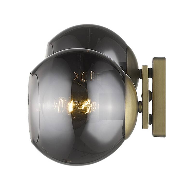 2-Light Fixture Brass Wall Sconce with Smoke Glass Shades and Hardwired Dimmable E26 Base - 9.25" H x 17" W x 8.25" D