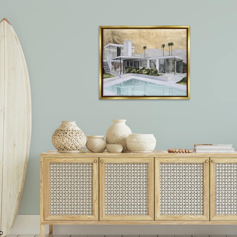 Stupell Chic Tropical Pool Yard Framed Floater Canvas Wall Art Design By Michael Willett