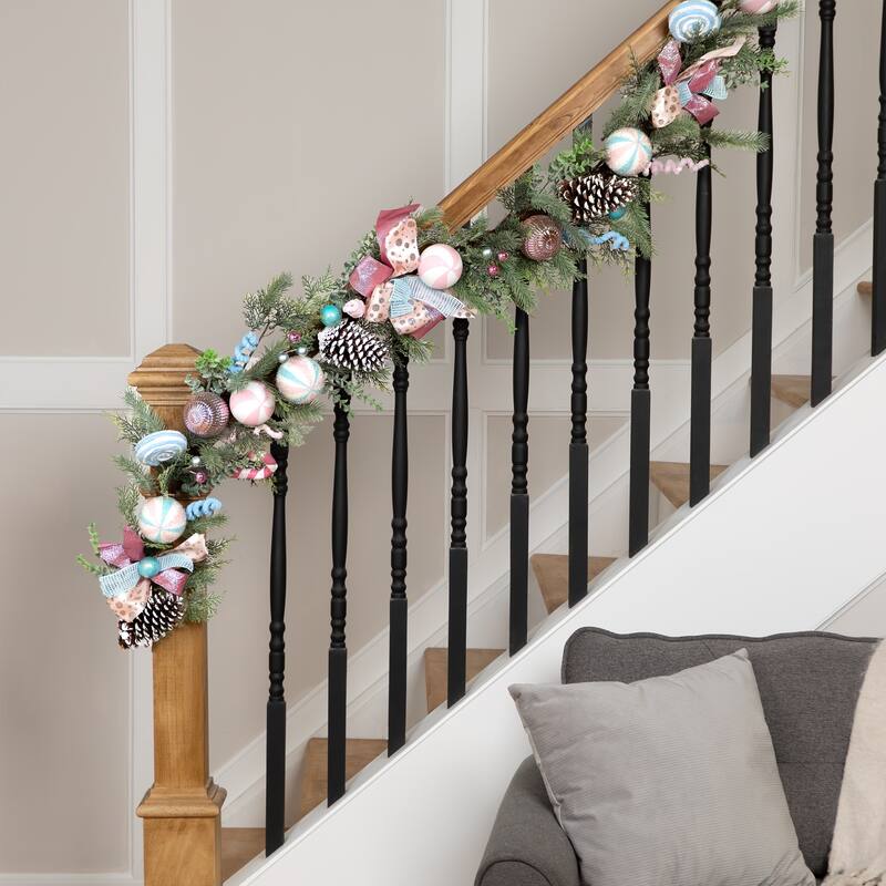 Pastel Bows and Ornaments Artificial Christmas Garland - 6' x 7" - Unlit