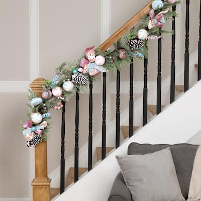 Pastel Bows and Ornaments Artificial Christmas Garland - 6' x 7" - Unlit