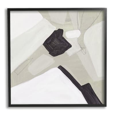 Stupell Abstract Shape Arrangement Neutral Tan Black Modern Painting Framed Wall Art - Off-White