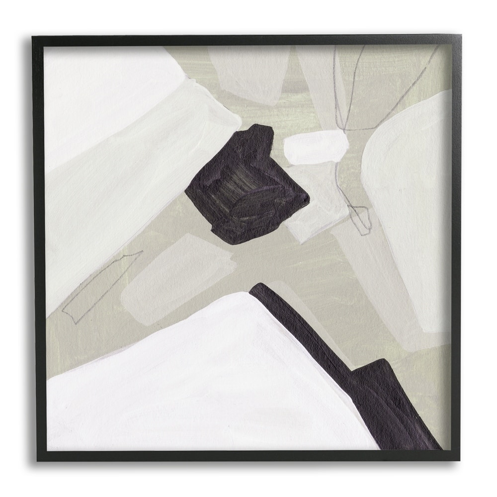 Stupell Abstract Shape Arrangement Neutral Tan Black Modern Painting Framed Wall Art - Off-White