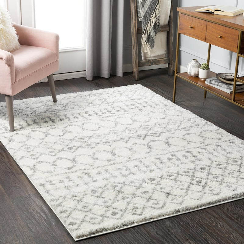 Livabliss Aliyah Shag Moroccan Tribal Area Rug - 7' 10" x 10' - Grey/Cream