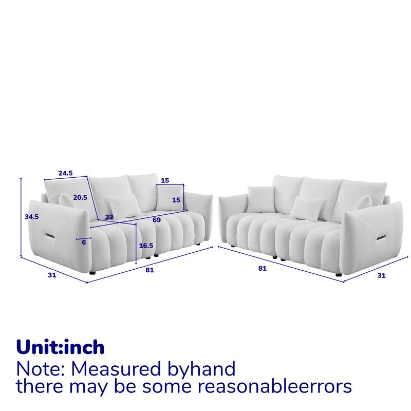 GDFStudio - 6-Seater Wooden Frame Teddy Fabric 81" Combo Sofa with 6 Pillows