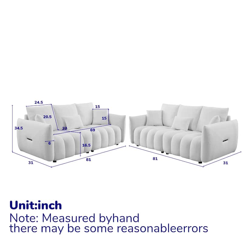 Teddy Fabric Upholstered Deep Seat Sofas Set with 2pc 3-seater Couches