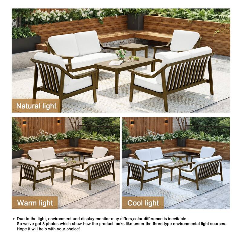 6-piece Wood Patio Chat Set Teak Conversation Set with Cushion