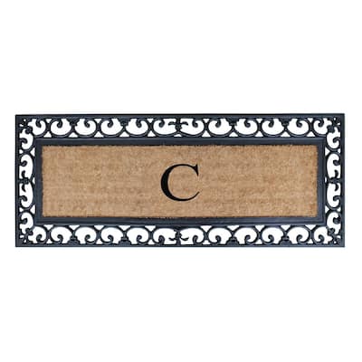 Non Slip Coir Low Profile Myla Monogrammed Entry Doormat, 17.7"x47.25"