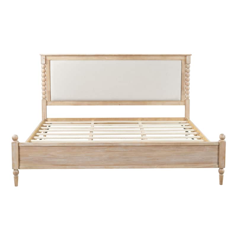 Christopher Knight Home - Traditional Wooden Platform Bed with Upholstered Headboard and Spindle Accent Design