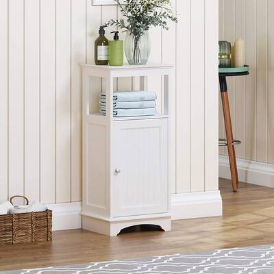 Spirich Home Floor Cabinet with Single Door and Shelves, Bathroom Floor Cabinet, White