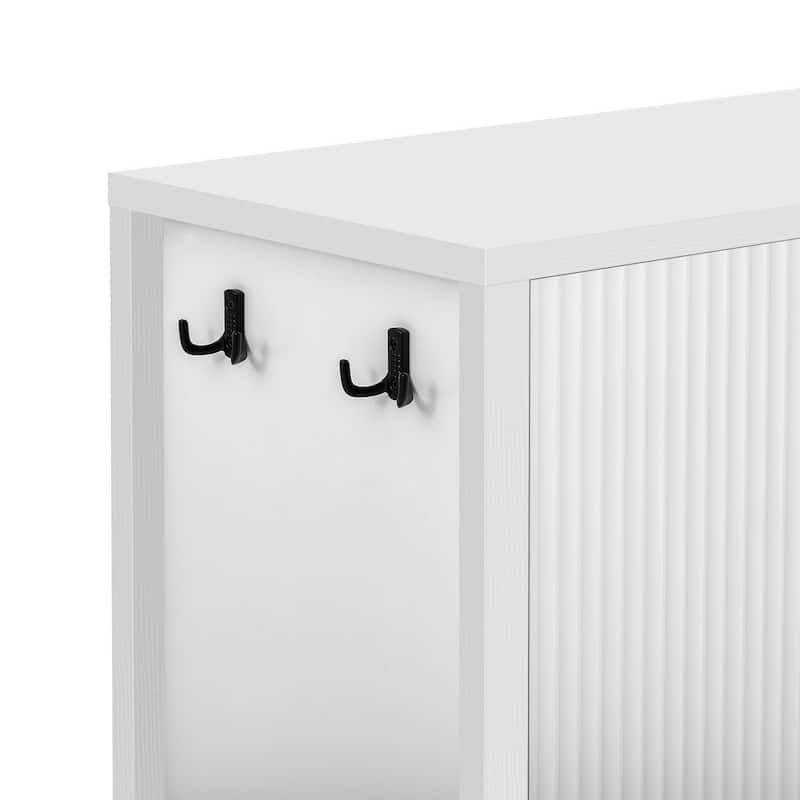 Carl Modern 4 Doors Stripe Door Storage Cabinet with Hooks and Adjustable Shelves