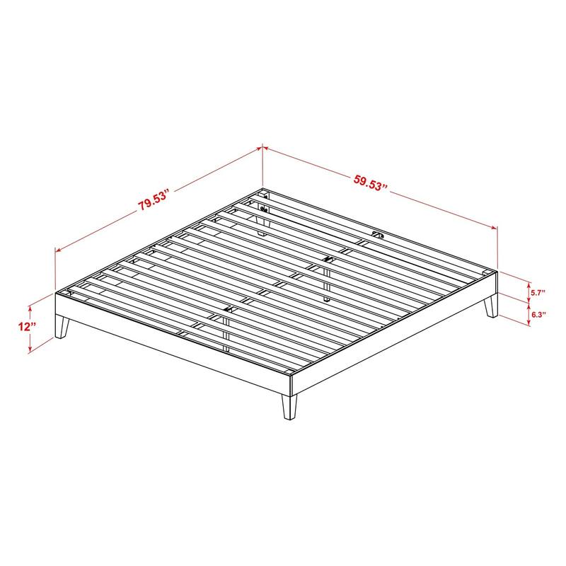 Queen Size Bed Frame - Solid Wood Legs, Walnut Finish - Platform Bed with Headboard