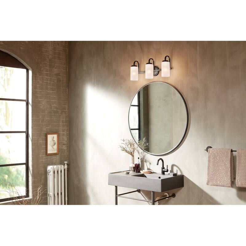 Kichler Lighting Kennewick 3-Light Vanity Light Black with Etched Glass