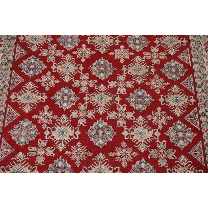 Red Geometric Kazak Area Rug Handmade Oriental Wool Carpet - 9'0"x 12'5"