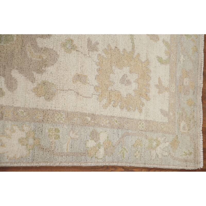 Hand Knotted Oriental 100% Wool Carpet Transitional All-Over Beige & Ivories Oushak Runner Rug - 11' 7'' X 2' 7''
