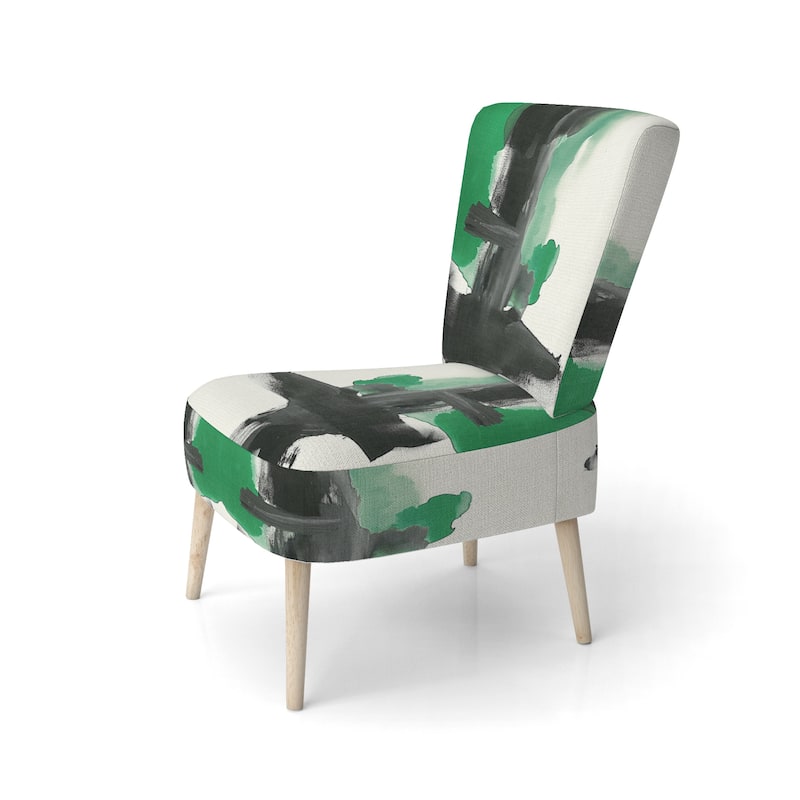 Designart "Geometric Black And Teal IV" Upholstered Abstract Accent Chair - Modern Arm Chair For Bedroom