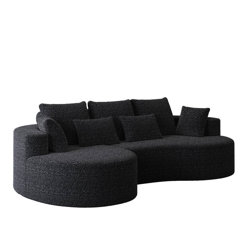 L-Shaped Curved Cloud Sectional Couch, Oversized Chenille Upholstered 4-Seater Sofa, Full Compressed Corner Sofa with 7 Pillows