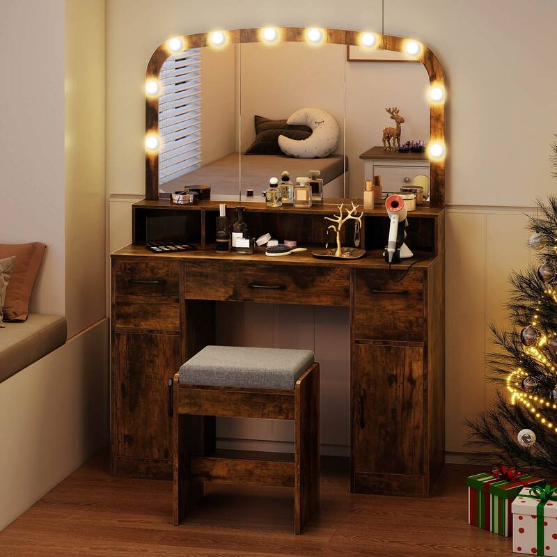 Costway Vanity Desk Makeup Table with with Stool Large Mirror 3-Color - See Details