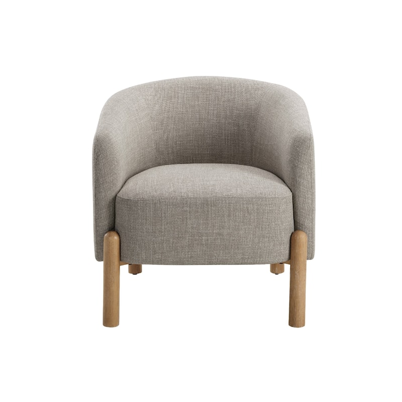 Diya Barrel Style Accent Chair, Taupe Gray Polyester, Brown Wood Legs