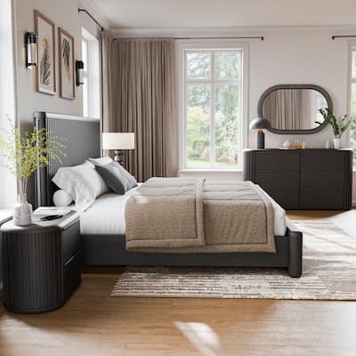 Furniture of America Caelan I Modern 5-Piece Black Solid Wood Fluted Panel Bedroom Set