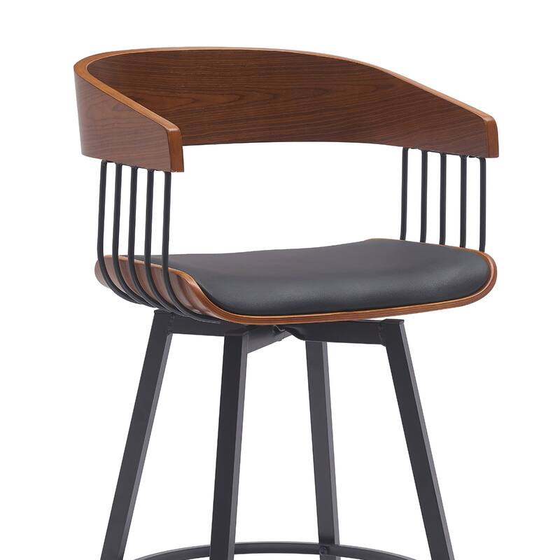 Modern Faux Leather Swivel Counter Stool with Arms and Footrest 27" Seat Height and Metal Legs