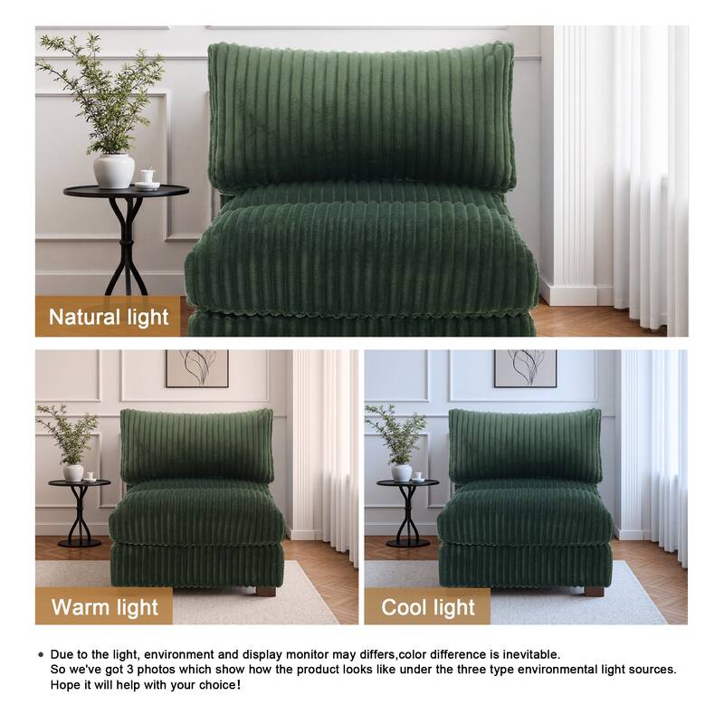 33" W Plush Corduroy Armless Chair Sectional Module with Pillows