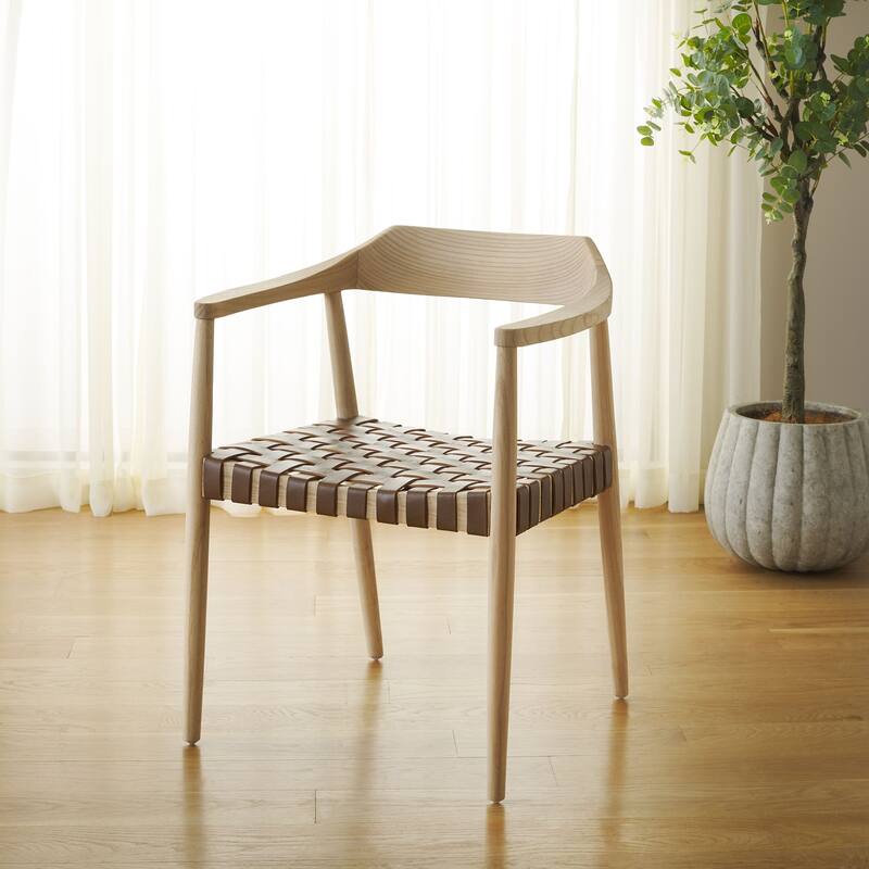 SAFAVIEH Diana Solid Wood & Leather Accent Chair (Fully Assembled) - W22" x D21" x H29" - 22Wx21Dx29H