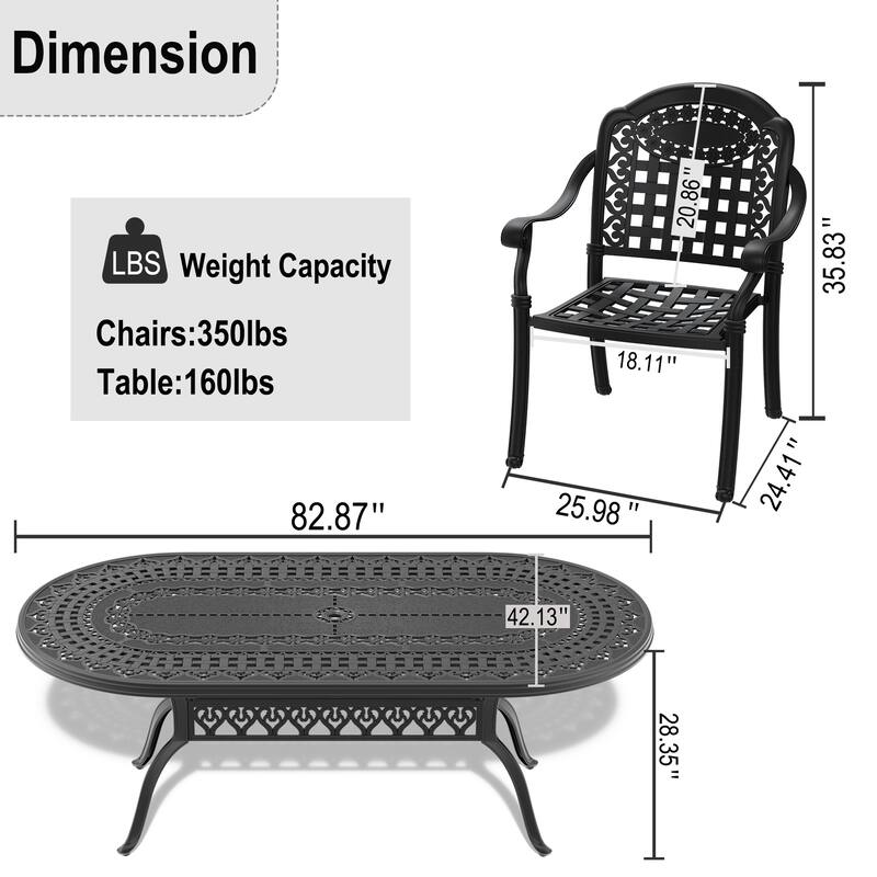 9-Piece Cast Aluminum Outdoor Dining Set with Random Color Seat Cushions