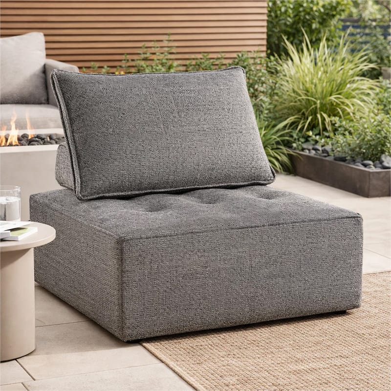 Lily 38 Inch Outdoor Lounge Chair, Armless Cushioned Seat, Brown Finish