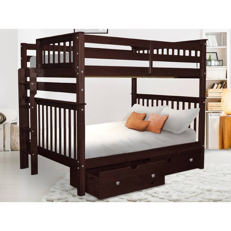Taylor & Olive Trillium Full over Full Bunk Bed, 2 Drawers - Dark Cherry