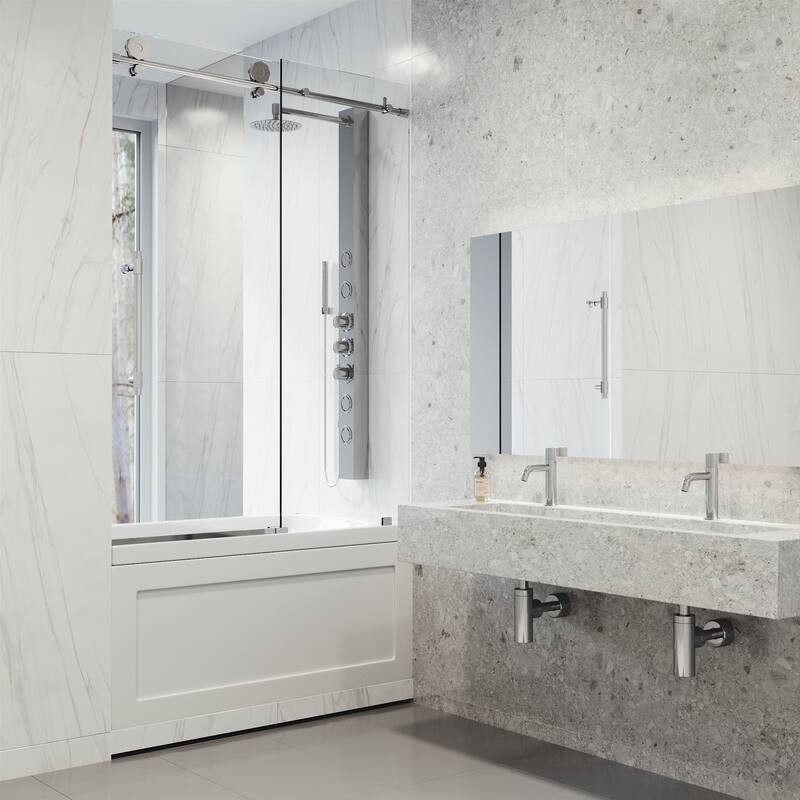 VIGO Elan Hart 56" to 60" W x 66" H Frameless Sliding Tub Door