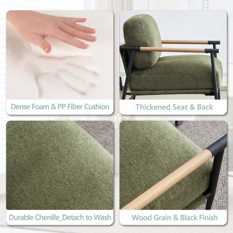 Accent Chairs Set of 2 White Armchair Chenille for Living Room Mid Century Modern Chair Metal Leg Veneer Metal Armrest,2PCS