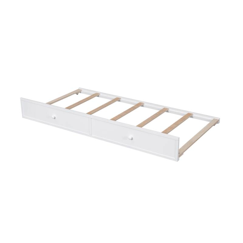 Twin-Over-Full Bunk Bed with Twin size Trundle, Storage and Guard Rail for Bedroom, Dorm, for Adults, White