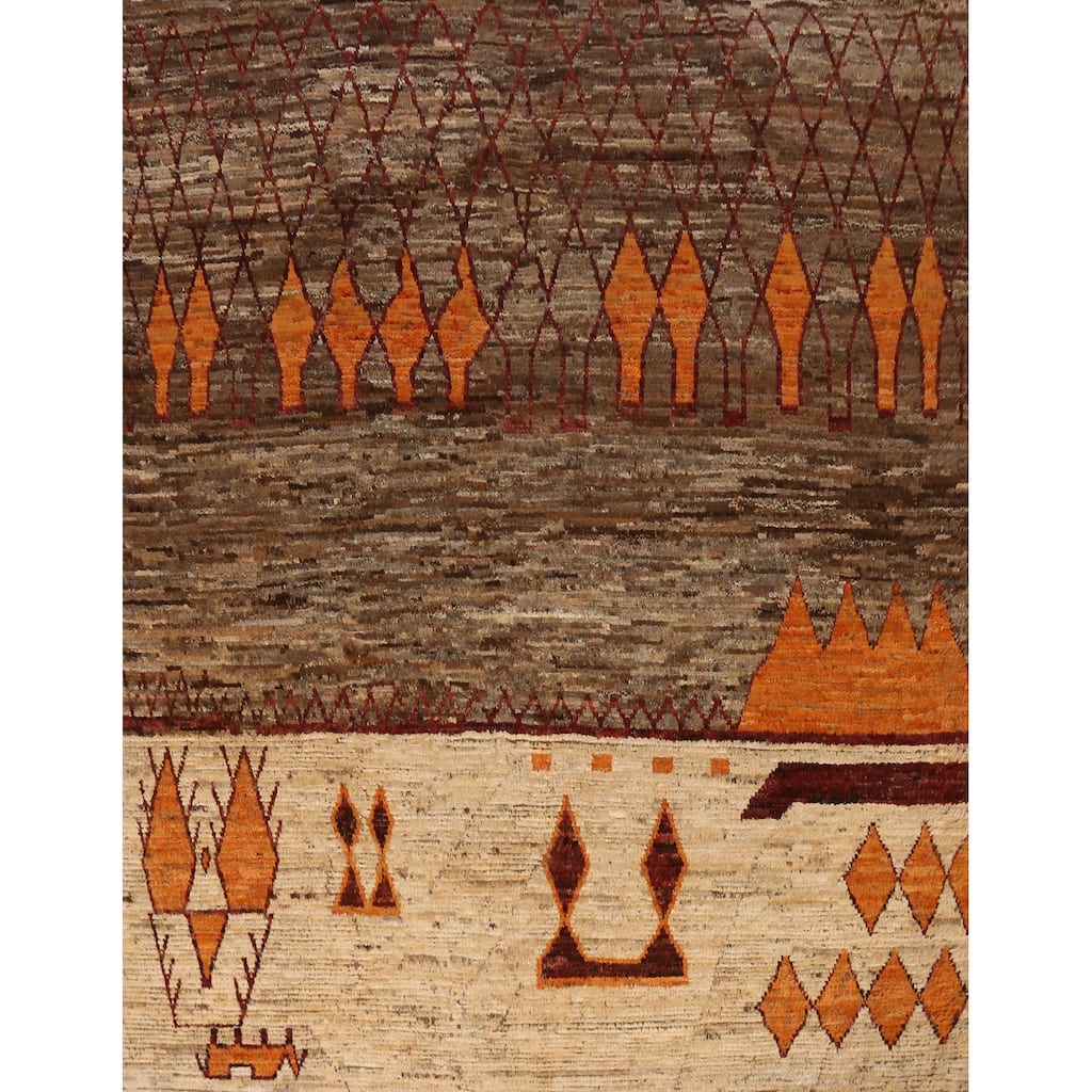 Brown Geometric Moroccan Oriental Area Rug Handmade Wool Carpet - 8'7" x 9'8"