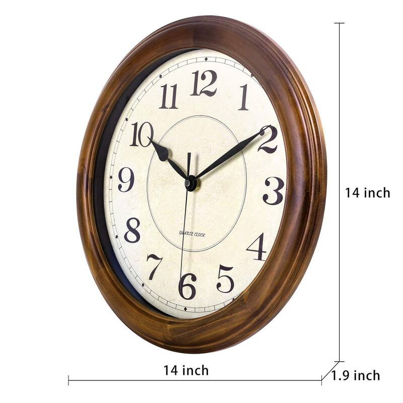 Wall Clock Wood 14 Inch Silent Wall Clock Large Decorative Battery Operated Non Ticking Analog Retro Clock