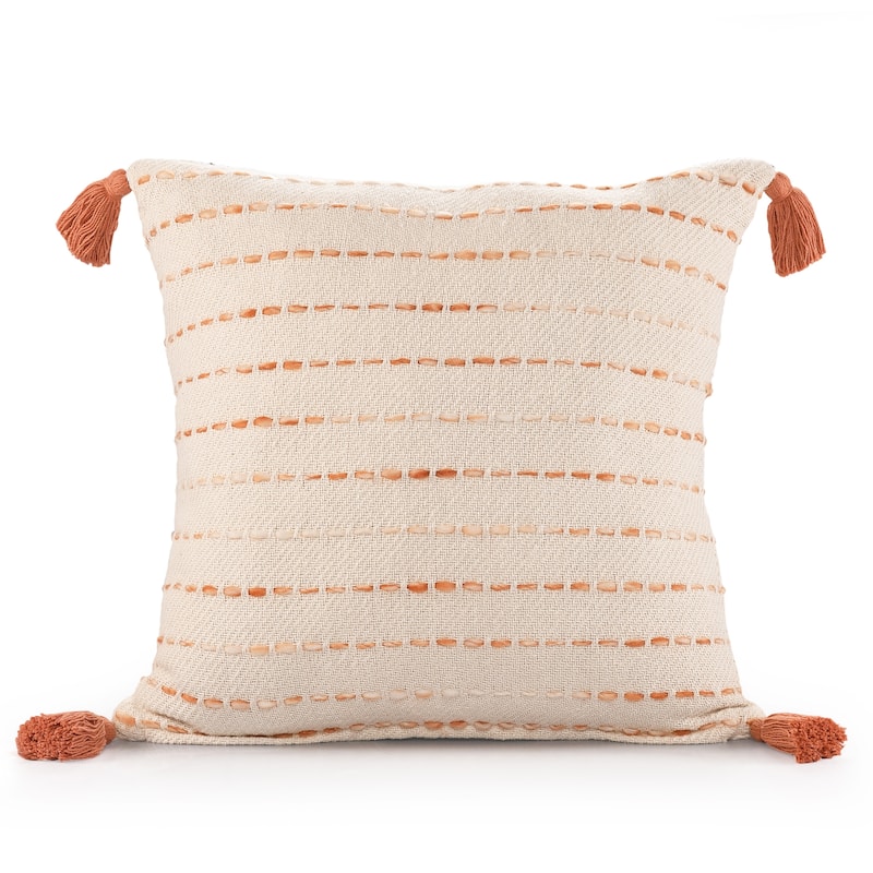 Sevita Torrent Variegated Stripe Cotton Blend Handmade 20"x20" Throw Pillow, with Tassels