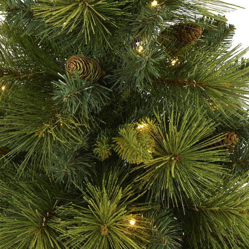 4' North Carolina Mixed Pine Artificial Christmas Tree with 130 Warm White LED Lights, 459 Bendable Branches and Pinecones