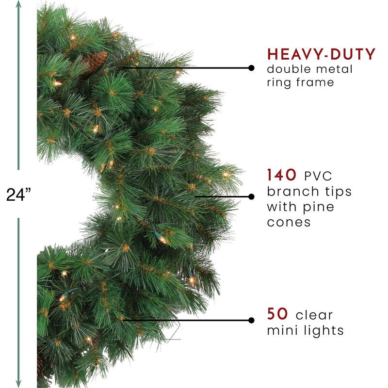 Royal Oregon Pine Artificial Christmas Wreath 24-Inch, Clear Lights