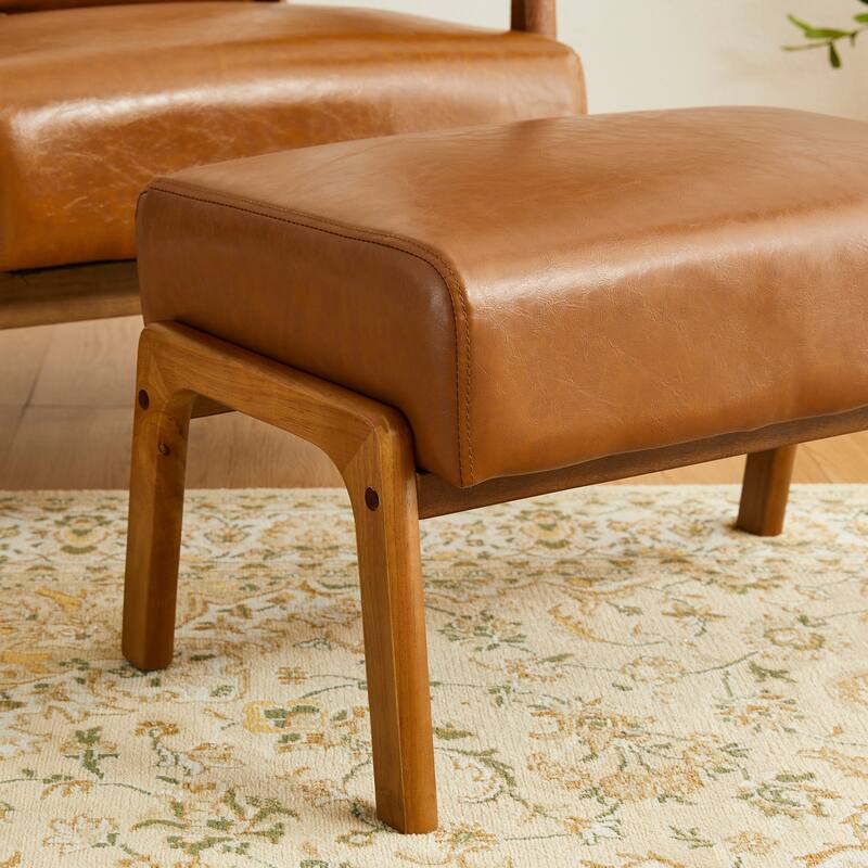 Glitzhome 30.75"H Mid-Century PU Leather Armchair with Ottoman Set