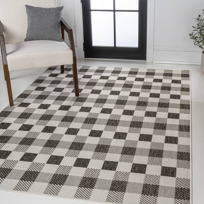 JONATHAN Y Biot Traditional Geometric Bold Gingham Black/Cream Indoor/Outdoor Area Rug