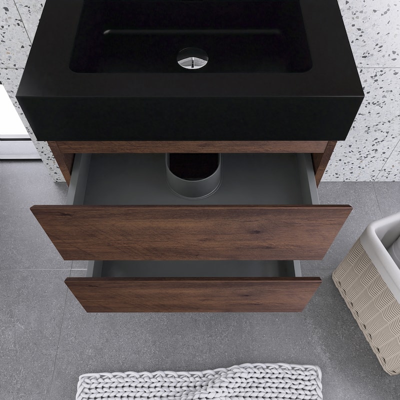 Floating Bathroom Vanity with Black Solid Surface Top