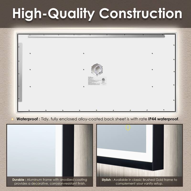 Apollo Rectangular Anti-Fog Dimmable Modern Bathroom/Vanity LED Lighted Wall Mirror in Matte Black Aluminum Framed