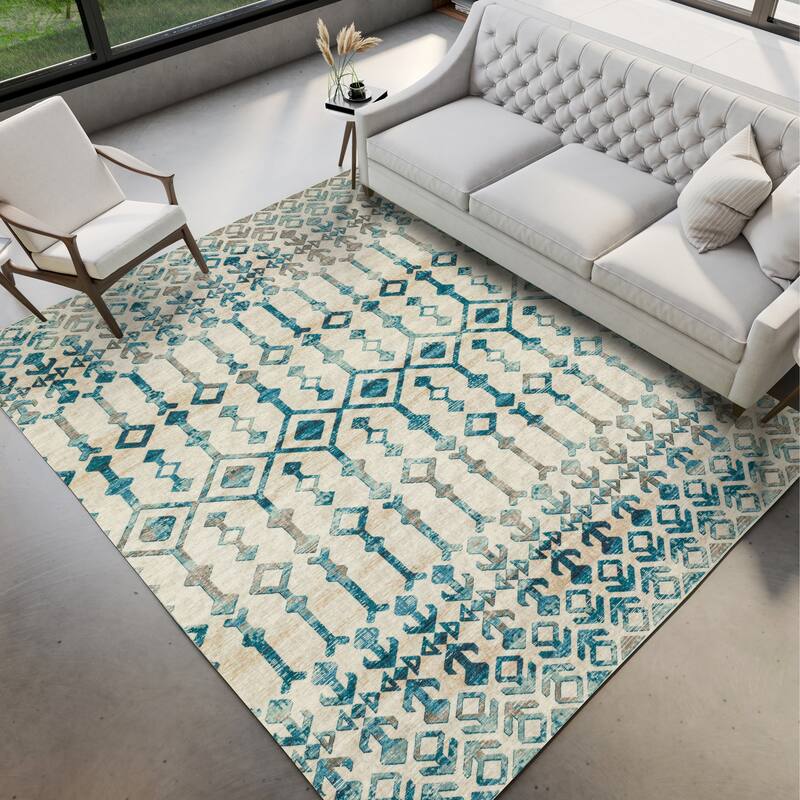 Indoor/ Outdoor Addison Bravado Morroccan Washable Area Rug - 5' x 7'6" - Ivory