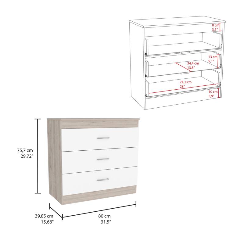 Three Drawer Dresser with Metal Hardware
