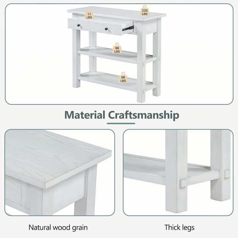 Entryway Table with Storage(Antique White)