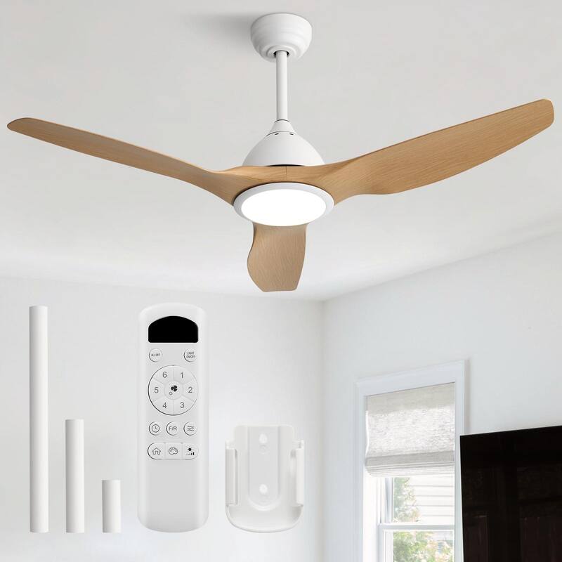 52" High CFM Modern Ceiling Fan with Remote Control and Reversible Blades With Light - White and Wood/Witn Lights