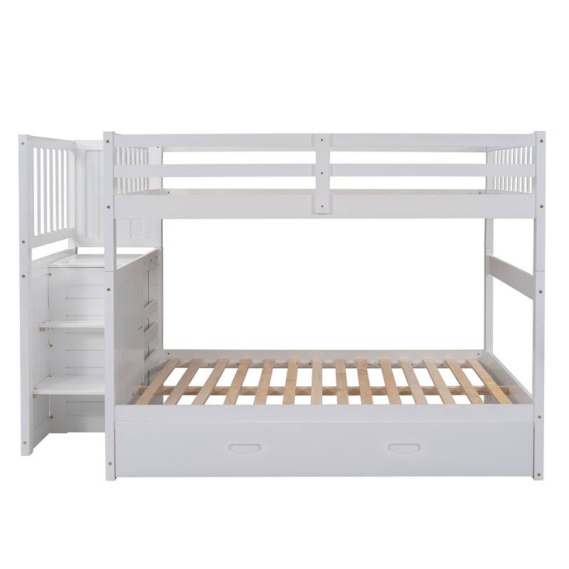Full Over Full Stairway Bunk Bed, Wood Detachable Bunkbed Bedframe