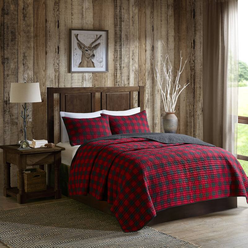 Woolrich Check Red Cotton Percale Printed Quilt Set