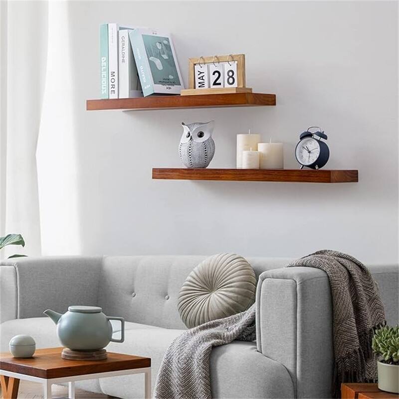 Farmhouse Floating Shelves Thick Industrial Kitchen Wood Shelf - 24 x 6.7 x 1.4 inch - Set of 2 - 6.7"D x 24"W x 1.4"H